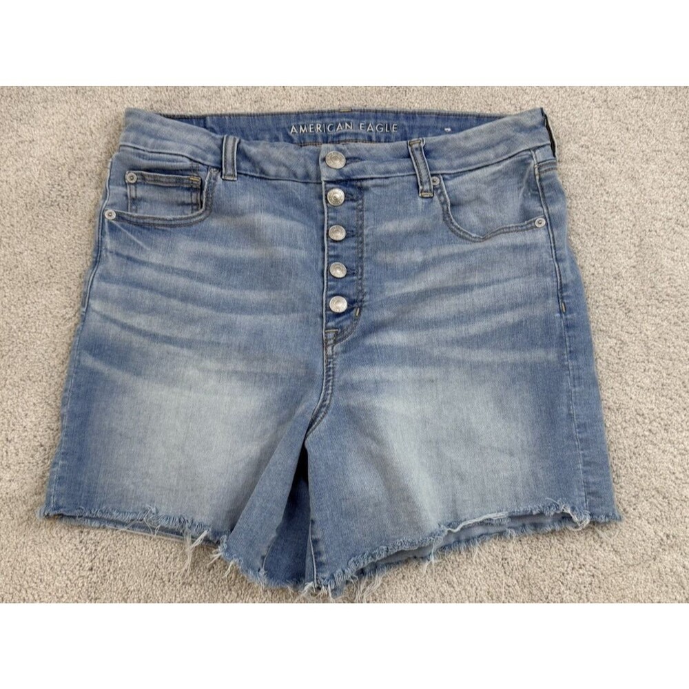 American Eagle Curvy Hi-Rise Shortie Light Wash Denim Stretch Shorts - 14